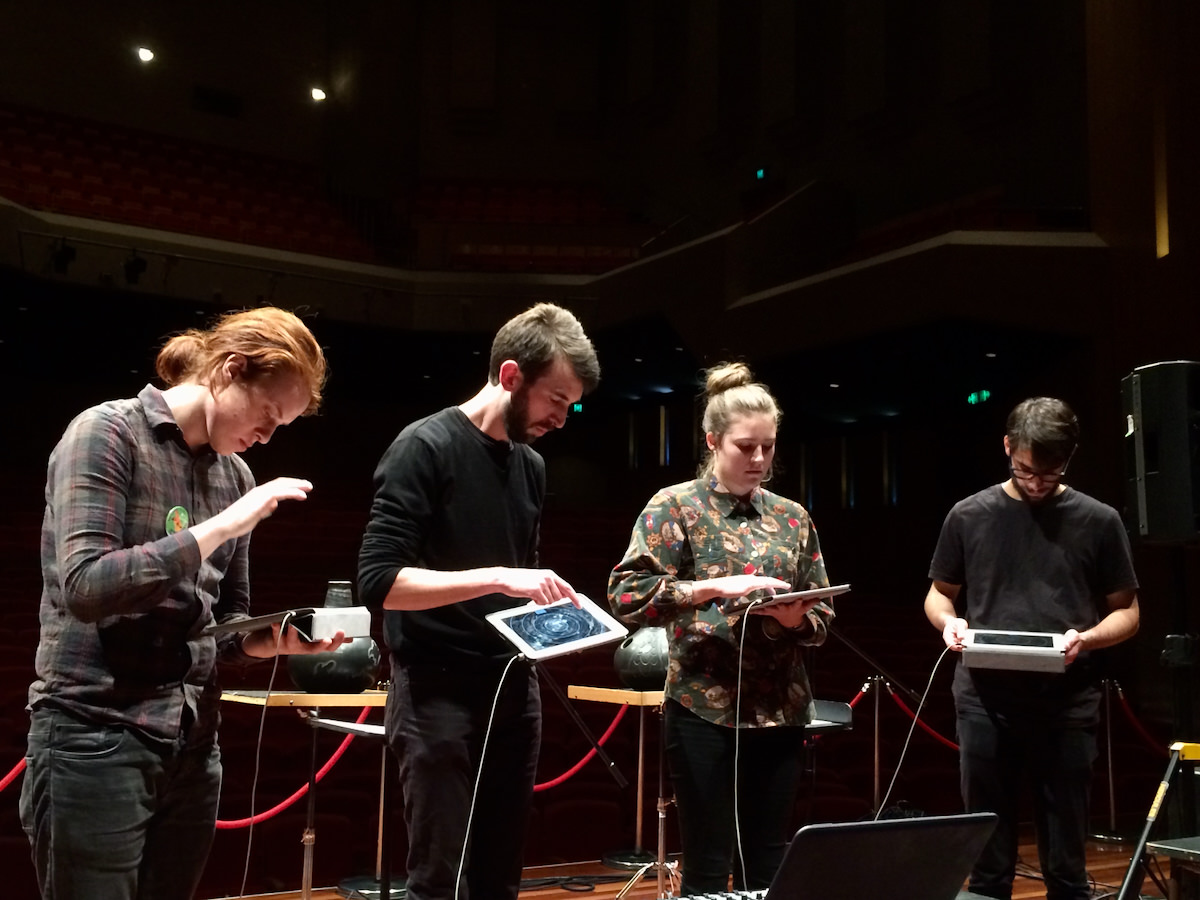 A quartet of iPad performers making music with PhaseRings