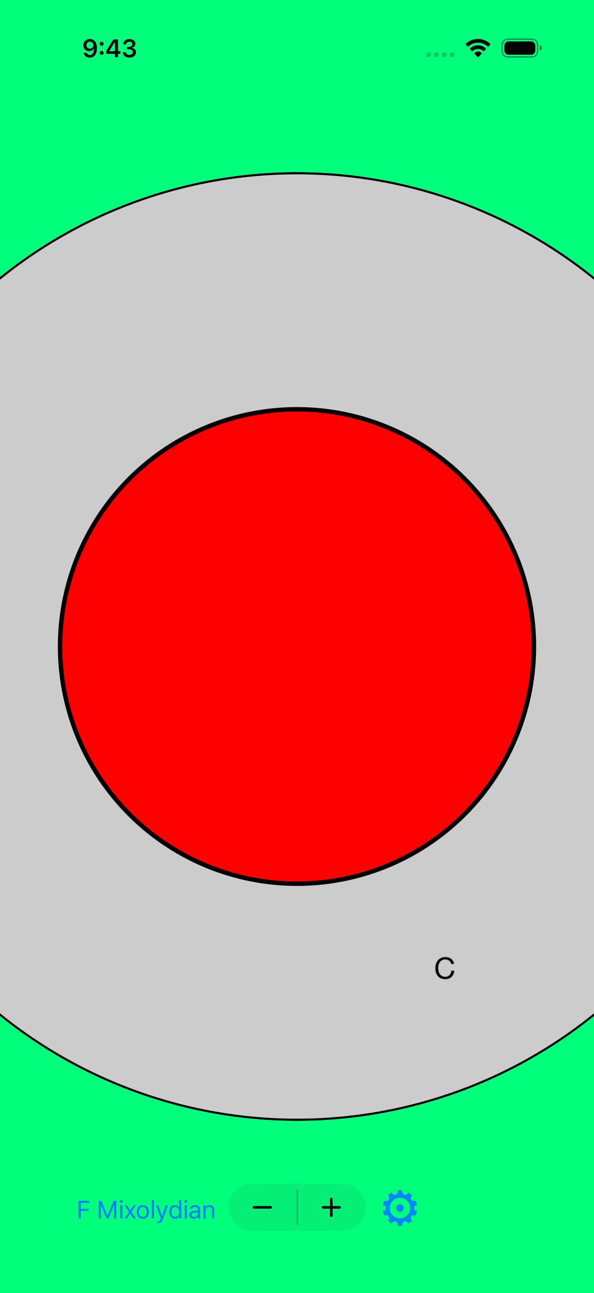 PhaseRings running on iPhone, showing two large concentric coloured rings