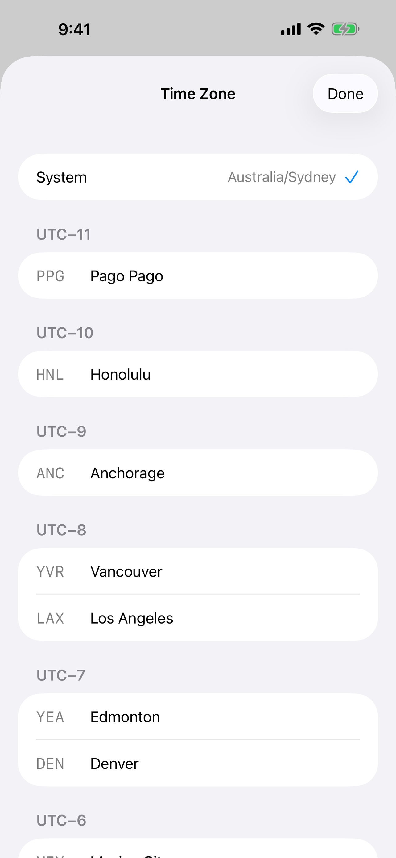 Time zone picker