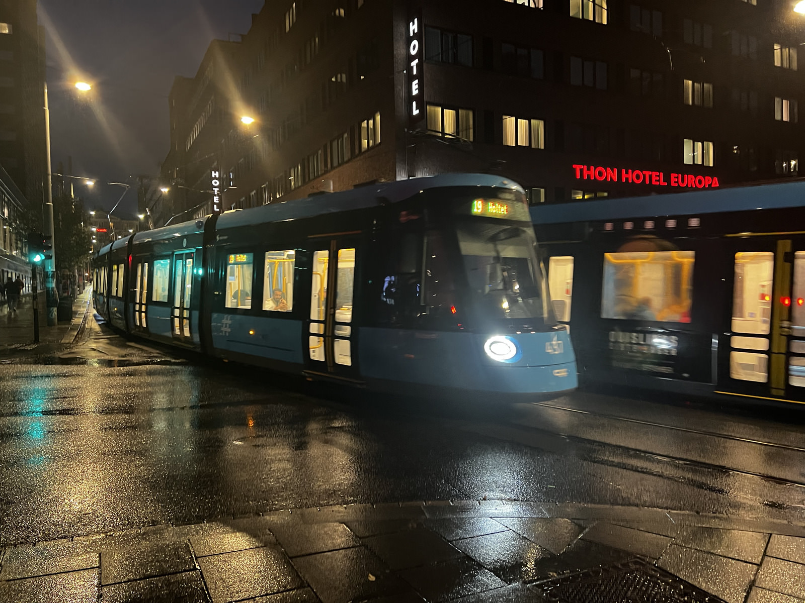 Trams in Oslo, just like those in Canberra except blue!