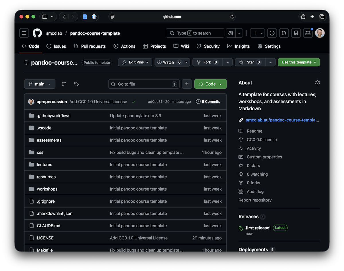 The pandoc course template GitHub repository