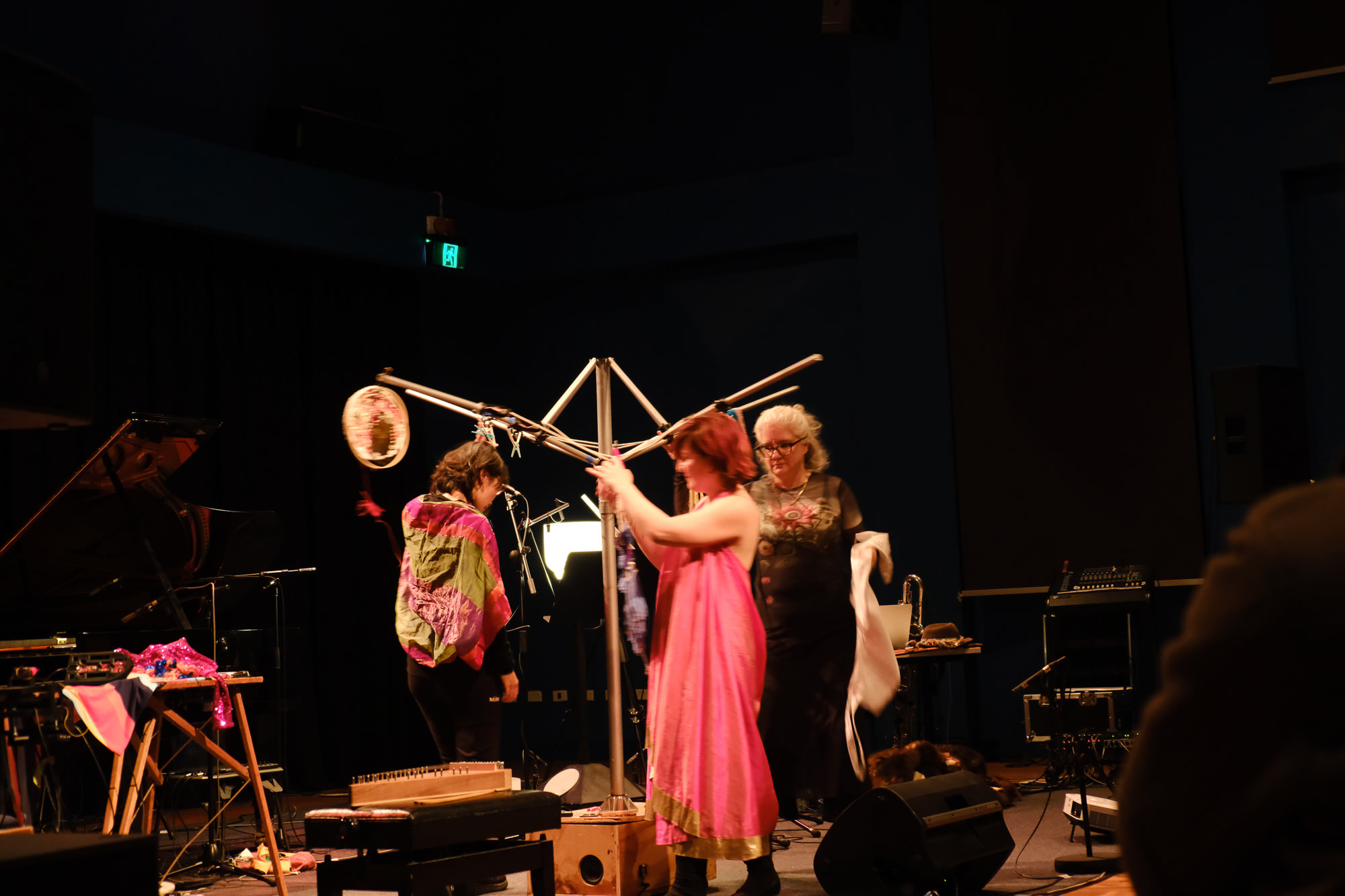 Jocelyn Ho, Margaret Schedel, and Sofy Yuditskaya performing "Housework Commons: Textile Rhetorics II"