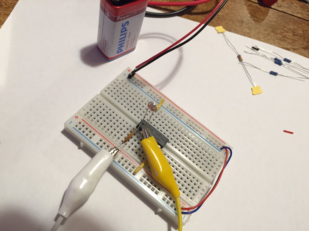 Testing an oscillator on the breadboard.