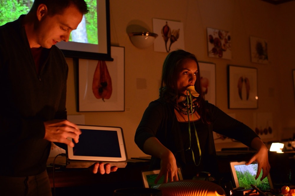 Rehearsing with iPads and duck calls for our concerts at the Arnold Arboretum in Boston.